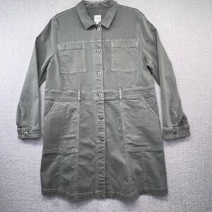Jill Denim Utility Jacket Dress Womens‎ Petite Large Green Button Front L Sleeve
